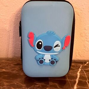 Stitch Themed Portable Hard Shell Charger Earbud Case w Spooky Eyeball Sticker